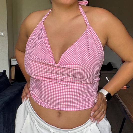 Vicky top - Pink Gingham - MEDIUM